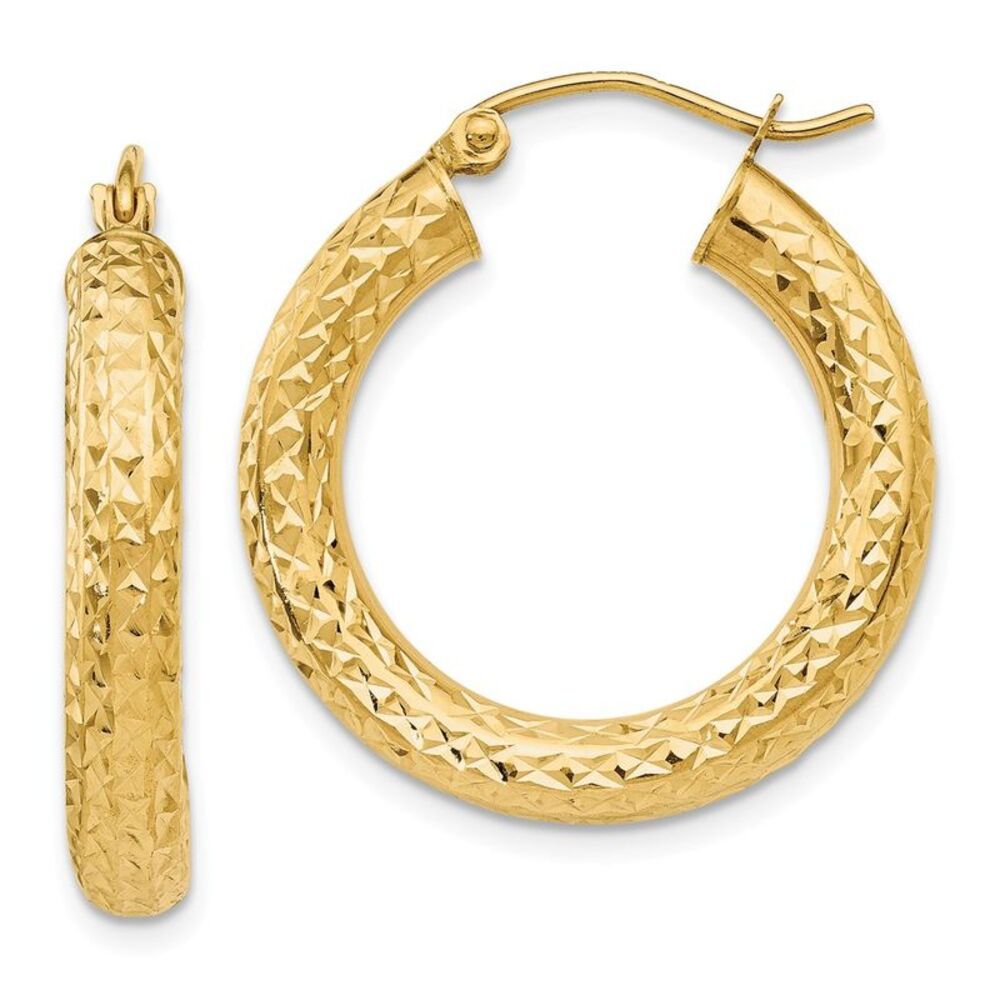 4mm, 14k Yellow Gold Diamond-cut Hoops, 25mm (1 Inch)